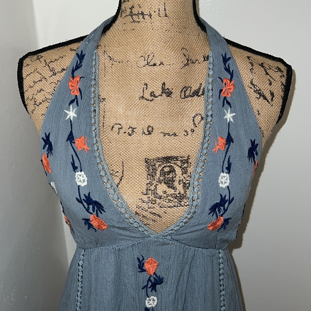 Sim & Sam Blue Knit Halter Floral Dress